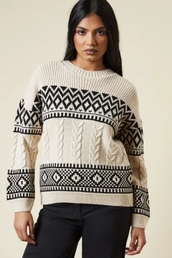 Petite Patchwork Fairisle Crew Neck Jumper