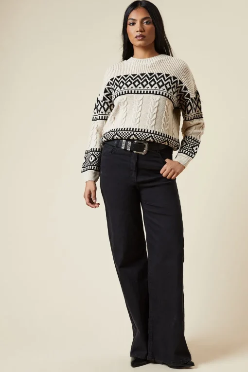 Petite Patchwork Fairisle Crew Neck Jumper