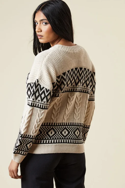 Petite Patchwork Fairisle Crew Neck Jumper
