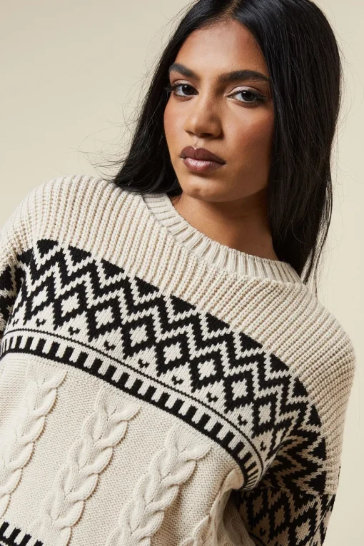 Petite Patchwork Fairisle Crew Neck Jumper