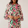 Petite Pink Abstract Flute Sleeve Shift Dress