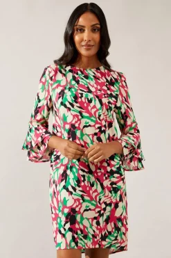 Petite Pink Abstract Flute Sleeve Shift Dress