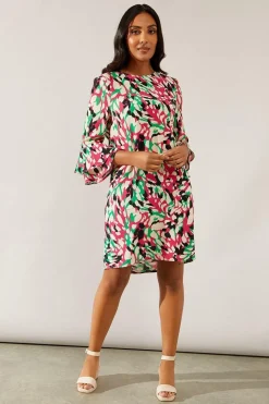 Petite Pink Abstract Flute Sleeve Shift Dress