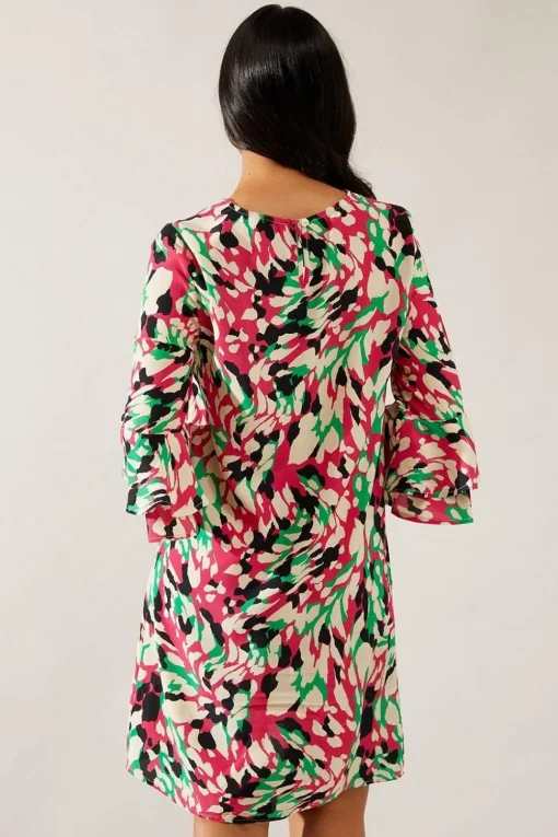 Petite Pink Abstract Flute Sleeve Shift Dress