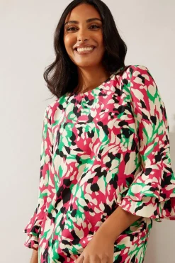 Petite Pink Abstract Flute Sleeve Shift Dress