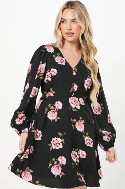 Petite Pink Floral Button Front Mini Dress
