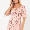 Petite Pink Floral Tie Front Mini Dress
