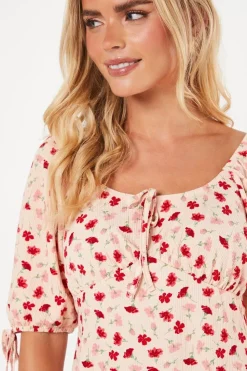Petite Pink Floral Tie Front Mini Dress