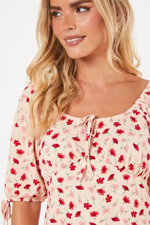 Petite Pink Floral Tie Front Mini Dress