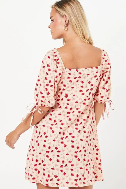 Petite Pink Floral Tie Front Mini Dress