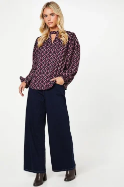 Petite Pink Geo Keyhole Blouse