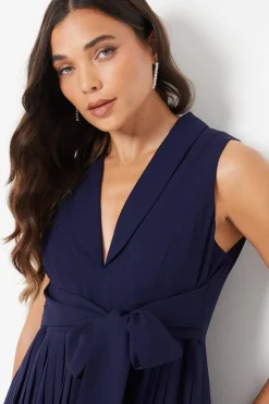 Petite Pleated Wide Leg Sleeveless Jumpsuit