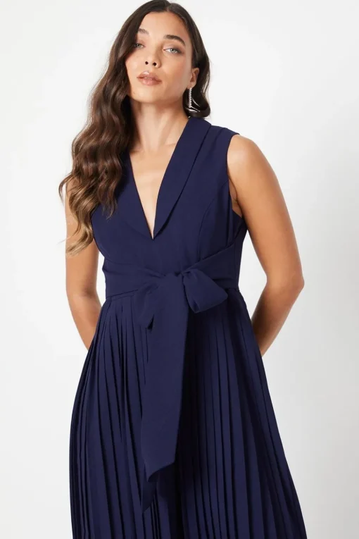 Petite Pleated Wide Leg Sleeveless Jumpsuit