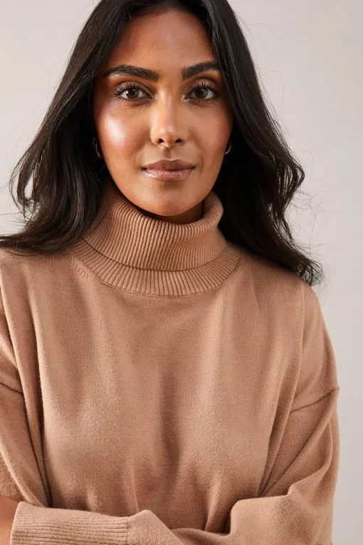 Petite Pocket Front Roll Neck Jumper