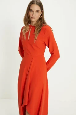 Petite Premium Crepe Waterfall Skirt Midi Dress