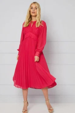 Petite Premium Lace Insert Pleated Midaxi Dress