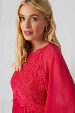 Petite Premium Lace Insert Pleated Midaxi Dress