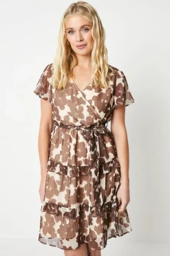 Petite Printed Chiffon Wrap Tier Mini Dress