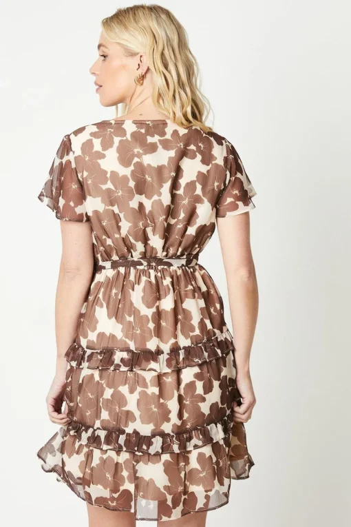 Petite Printed Chiffon Wrap Tier Mini Dress