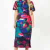Petite Printed Puff Sleeve Midi Dress