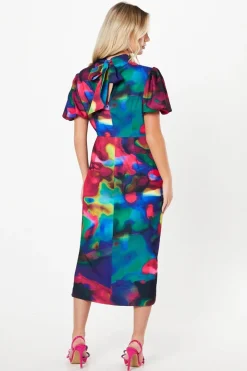 Petite Printed Puff Sleeve Midi Dress