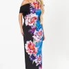 Petite Printed Satin Bardot Midi Wedding Guest Dress