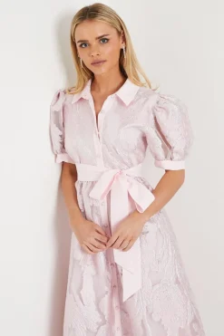 Petite Puff Sleeve Jacquard Shirt Dress