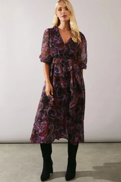 Petite Purple Paisley Wrap Dress