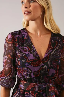 Petite Purple Paisley Wrap Dress