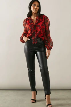 Petite Red Floral Pussybow Blouse