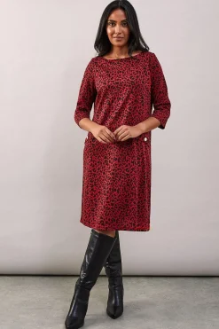 Petite Red Leopard Jacquard Ponte Shift Dress
