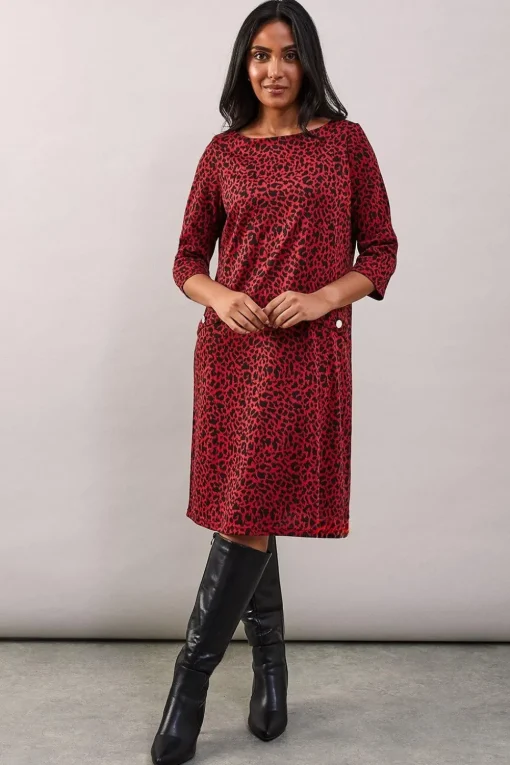 Petite Red Leopard Jacquard Ponte Shift Dress