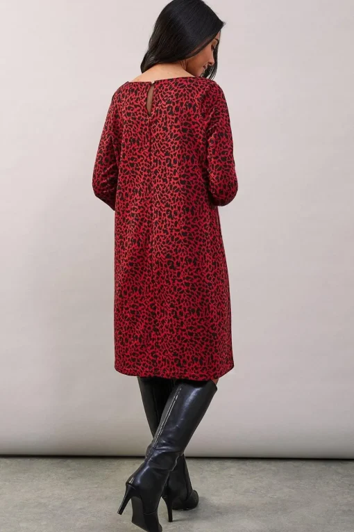 Petite Red Leopard Jacquard Ponte Shift Dress