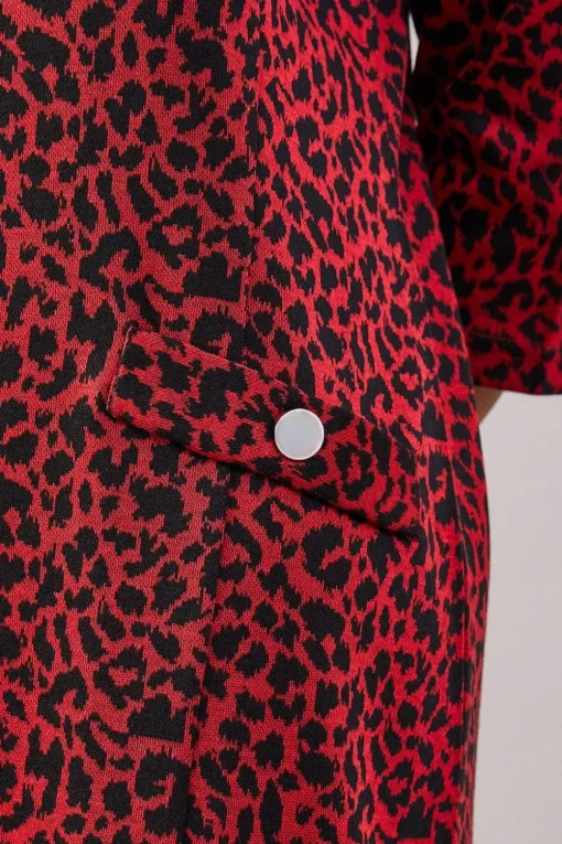 Petite Red Leopard Jacquard Ponte Shift Dress