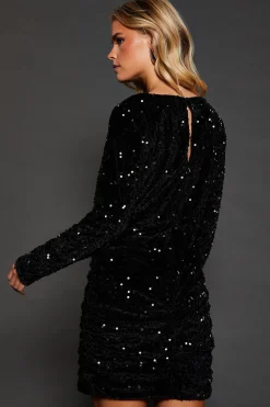 Petite Ruched Velvet Sequin Mini Dress