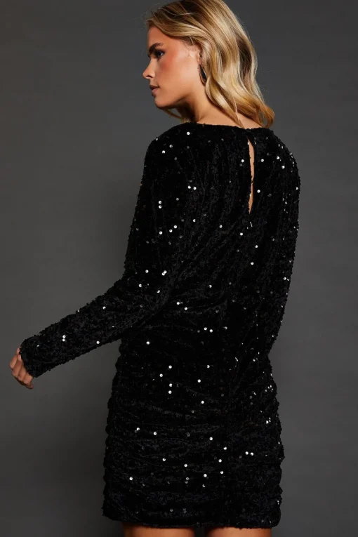 Petite Ruched Velvet Sequin Mini Dress