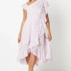 Petite Ruffle Detail Frill Shoulder Lace Midi Dress