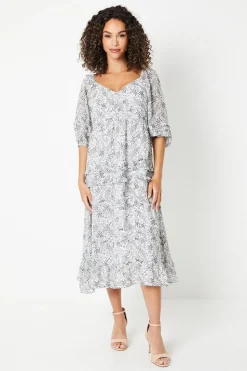 Petite Ruffle Detail Sweetheart Chiffon Midi Dress