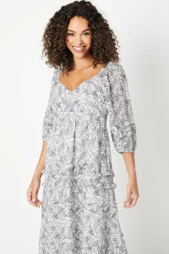 Petite Ruffle Detail Sweetheart Chiffon Midi Dress