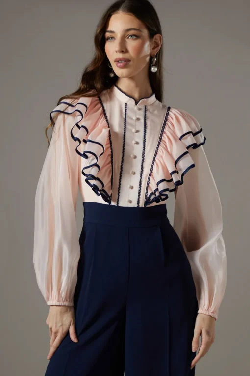 Petite Ruffle Shirt Jumpsuit