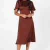 Petite Satin Ruffle Sleeve Midi Dress