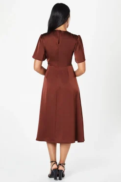 Petite Satin Ruffle Sleeve Midi Dress