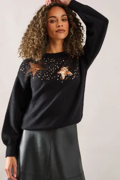 Petite Sequin Festive Star Jumper