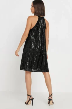 Petite Sequin Halter Neck Dress