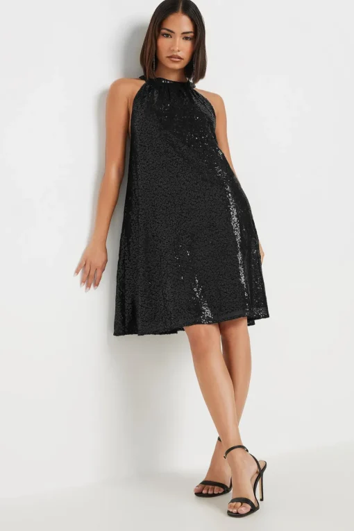 Petite Sequin Halter Neck Dress