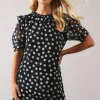 Petite Spot Print Volume Sleeve Shift Dress