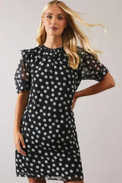 Petite Spot Print Volume Sleeve Shift Dress