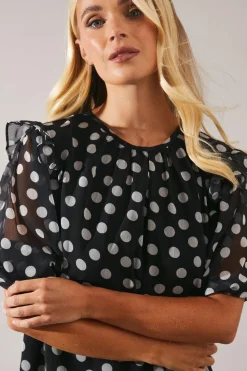 Petite Spot Print Volume Sleeve Shift Dress