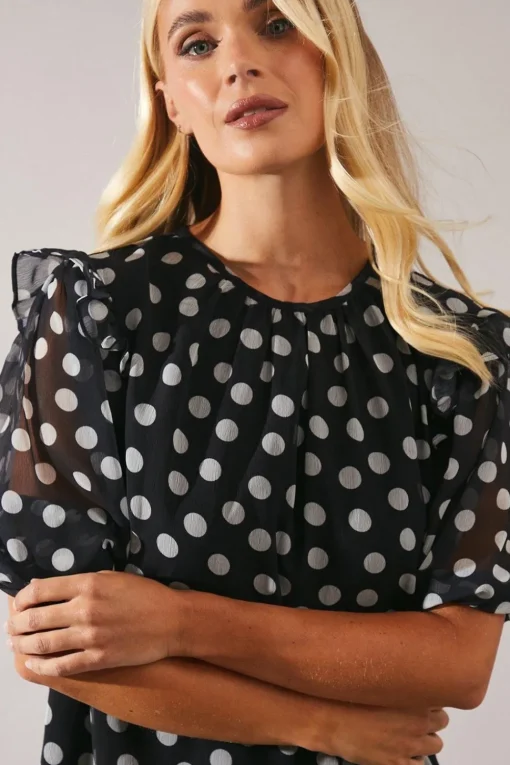 Petite Spot Print Volume Sleeve Shift Dress