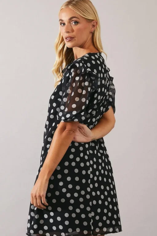 Petite Spot Print Volume Sleeve Shift Dress